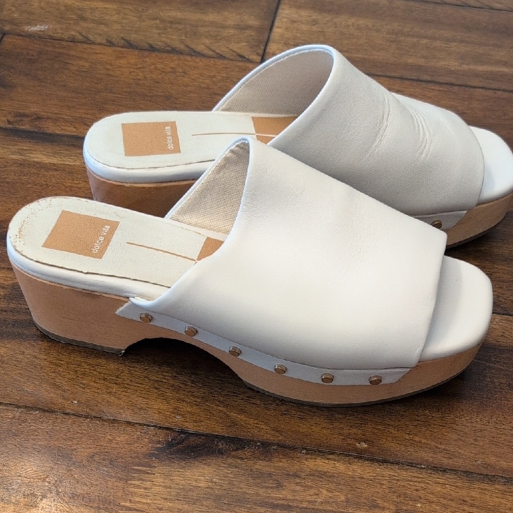 Chanel White Leather Clogs